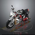 White And Red Modern Sport Motorcycle With Sleek Body Black Wheels On Display Stand