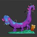 Colorful Low Poly Dragon Figure With Green Base And Orange Coral Decorations