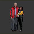 Two People Standing Together With A Small Dog 3d model