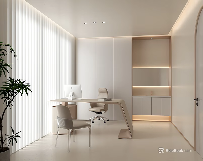 Modern Beauty Salon Interior With Styling Station Comfortable Chairs And Green Plants 3d model 
