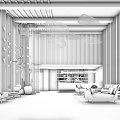 Hotel Lobby Interior With Wooden Panels Pendant Lights Butterfly Decorations And Comfortable Seating Area