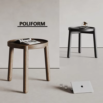 Modern Side Tables Featuring Round Top Wooden Legs Black Finish With Magazine And Decorative Object 3d model