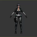 Futuristic Female Sci Fi Character in Armored Tactical Suit with Glowing Blue Accents and Short Hair