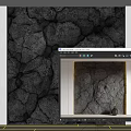 Gray Cracked Texture Background Wall With Gold Frame And Green Plant Vase