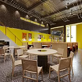 Modern Hot Pot Restaurant With Yellow Storefront And Glass Doors
