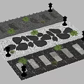 Garden Path Design With Stone Slabs Pebbles Lanterns And Small Plants 3d model