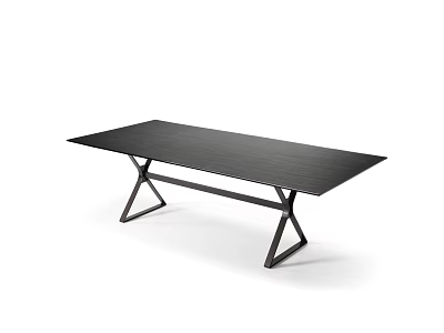 Modern Black Wooden Dining Table With Geometric Metal Base And Sleek Surface 3d model