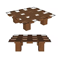 Modern Coffee Table With Geometric Wooden Interlocking Structure And Glass Insert Panels 3d model