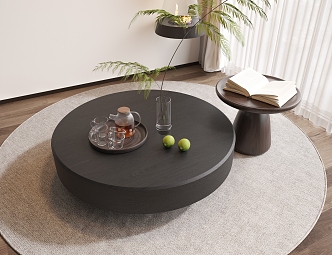 Coffee Table Round Table Ornaments Tea Set Round Coffee Table 3d model