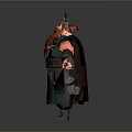 Game Movie Character Viking Warrior With Horned Helmet Red Beard Green Tunic And Chainmail Armor
