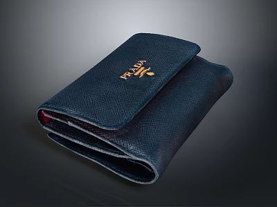 Elegant Dark Blue Leather Wallet Featuring Gold Logo And Smooth Finish 3d model