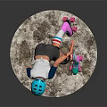 Game Movie Character Standing In Blue Helmet VARTIS Vest Knee Pads With Colorful Roller Skates