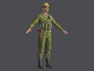 Man In Green Military Uniform With Yellow Hat And Open Arms 3d model Man In Green Military Uniform With Yellow Hat And Open Arms 3d model