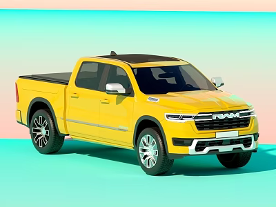 Yellow Modern Crew Cab Pickup Truck With Black Roof And Alloy Wheels 3d model
