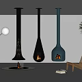 Modern Hanging Fireplaces With Different Shapes And Flames In Indoor Space
