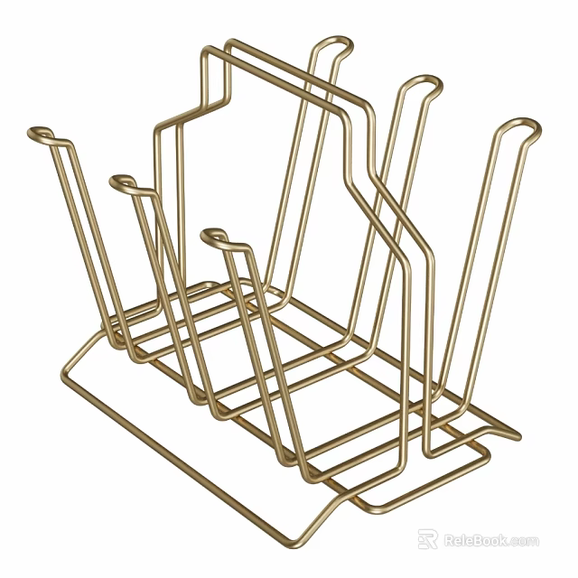 Golden Metal Kitchen Cookware Organizer Rack With Multi Tier Design For Storage 3d model 
