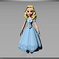 Blonde Cartoon Princess in Blue Dress With Decorative Patterns And Blue Gloves On Gray Background