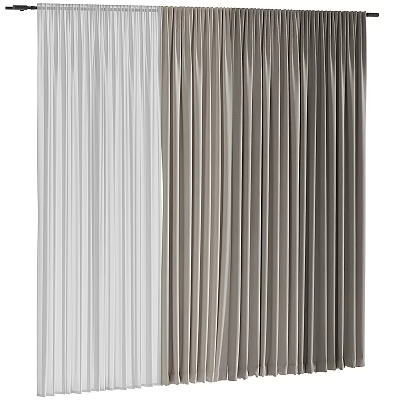 Elegant Pleated Curtains In Neutral Beige And Gray Tones For Modern Room Decor 3d model