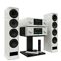 Modern Home Audio System with White Floor Speakers Amplifier and Remote Control 3d model