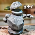 Decorative Stone Figurine Set With Stacked Robot Figure And Green Leaf For Home Decor