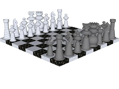 Classic Black and White Chessboard with Chess Pieces Decorative Ornament Set 3d model