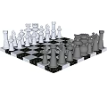 Classic Black and White Chessboard with Chess Pieces Decorative Ornament Set