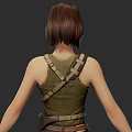 Women 3D Models In Green Tank Tops Black Leather Pants With Knee Pads And Gloves