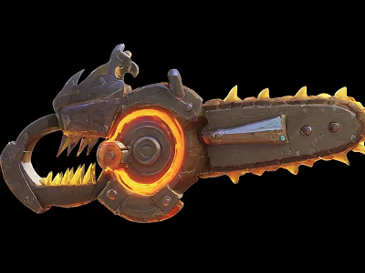 Electric Toy Chainsaw Featuring Glowing Orange Gear And Spiked Mechanical Design 3d model