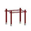 Red Steel Structural Components With Support Columns And Concrete Bases