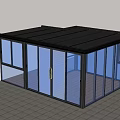 Detached Villa With Glass Sunroom Green Plants Palm Tree And Gray Stone Tile Floor