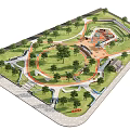 Scenic Park Landscape With Winding Paths Lush Trees And Playground Area