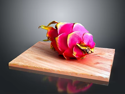 Fresh Pink Dragon Fruit on Wooden Cutting Board with Black Background 3d model