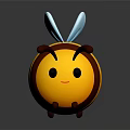 Cute Cartoon Bee With Yellow Brown Stripes And Blue Wings 3D Model On Gray Background