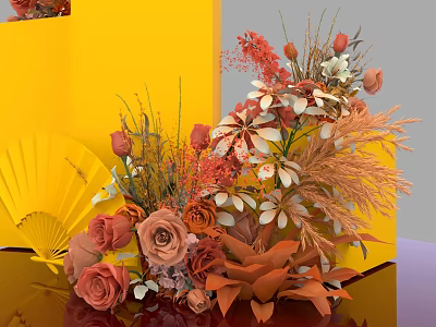 Flowers Push Head Bouquet Rose Flowers 3d model