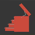 Red Metal Toolbox Furniture With Open Perforated Lid And Multiple Drawers