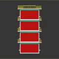 Red Multi Storey Tower Model With Yellow Balcony Railings And Green Windows