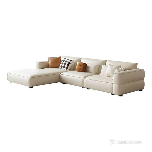 Modern Beige Sectional Sofa With Sleek Design And Accent Decorative Pillows 3d model