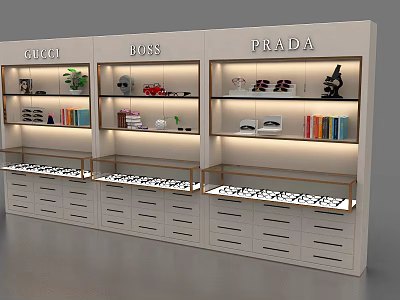 Modern Luxury Brands Display Shelves With Lighting For Eyewear Books Decor 3d model