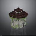 Elegant Octagonal Gazebo With Red Roof White Pillars And Climbing Green Vines