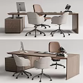 Modern Office Desk and Chair Set with Wooden Table Ergonomic Chairs Computer Monitor and Documents