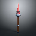 Classic Decorative Torch With Red Flame Metal Base And Wooden Handle