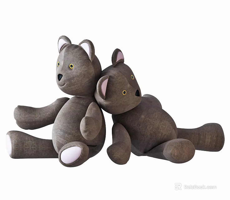 Cute Brown Teddy Bear Dolls Sitting Together Soft Plush Toys For Kids 3d model 