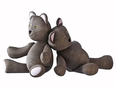 Cute Brown Teddy Bear Dolls Sitting Together Soft Plush Toys For Kids 3d model