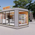 Modern Convenience Store Exterior With Glass Windows Product Shelves And Surrounding Trees