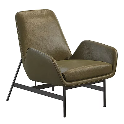 Olive Green Leather Modern Armchair With Black Metal Legs And Comfortable Backrest Design 3d model