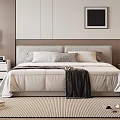 Modern Bedroom Interior Design With Bed Nightstand Lamp Carpet Plant And Wall Art