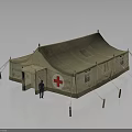 Durable Medical Furniture Setup In Red Cross Tent With Standing Person Nearby