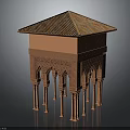 Traditional Architectural Structure With Terracotta Tiled Roof And Intricately Carved Columns
