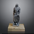 3D Model of Knight in Armor Holding Shield on Marble Base