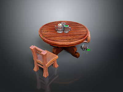 Cozy Round Wooden Dining Table With Matching Chair And Tabletop Items 3d model